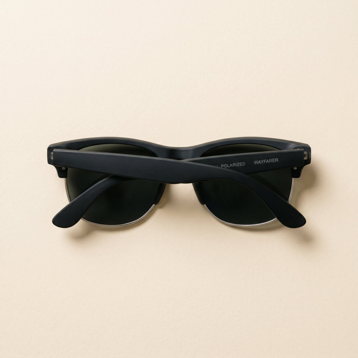 The Brow in Matte Black polarized sunglasses, folded top view